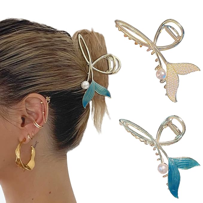 Pearl Large Hair Claw Clips, 2Pcs Strong Metal Clips for Thick and Long Hair