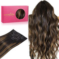 WENNALIFE Clip in Human Hair Extensions, 14 Inch 120g 7pcs Natural Black to Chestnut Brown Balayage Remy Clip in Hair Extensions Real Human Hair Double Weft