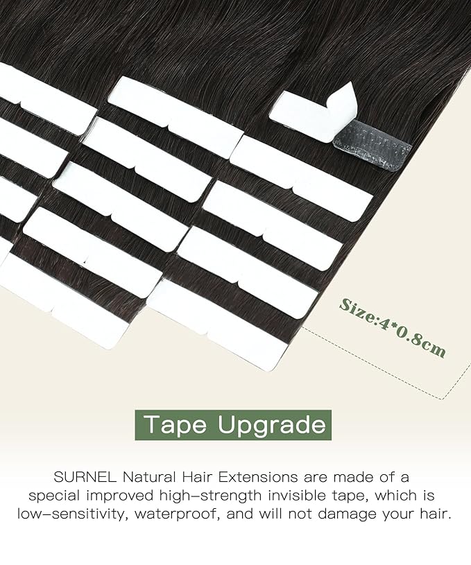 SURNEL Injected Tape in Extensions Real Human Hair 20 Inch Darkest Brown Seamless Invisible Tape in Hair Extensions 20Pcs 45g(#2,20)