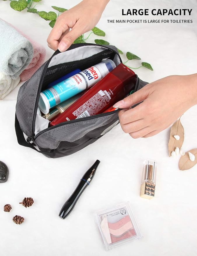 GOX Small Travel Toiletry Bag, Dopp Kit Case For Men, Multifunction Organizer Pouch(Black/Grey)