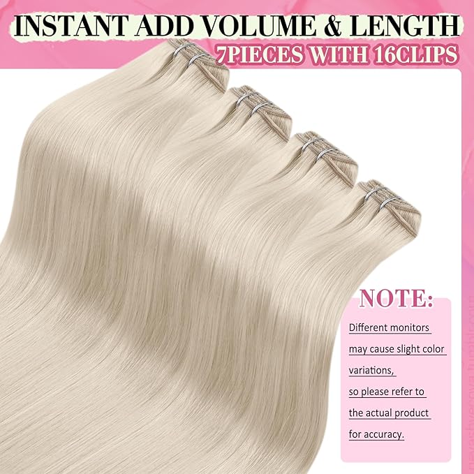 YoungSee Blonde Clip in Hair Extensions for Short Hair Clip in Human Hair Extensions Platinum Blonde Real Human Hair Clip ins Extension Silky Straight for Short Hair 12In 80G 7Pcs