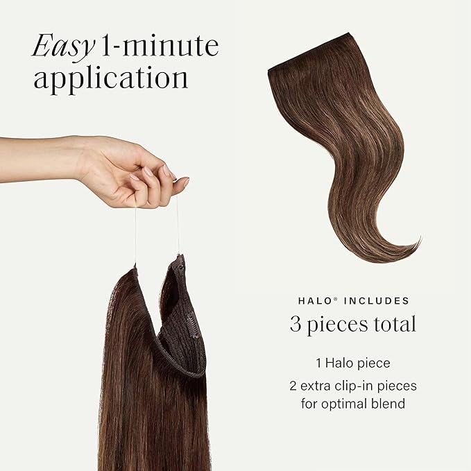 Luxy 100% Remy Human Hair – Halo Clip-In Hair Extensions –Natural Looking Volume & Length - One-Piece - Easy 5-Min Application 140 grams 16" Chocolate Brown Balayage