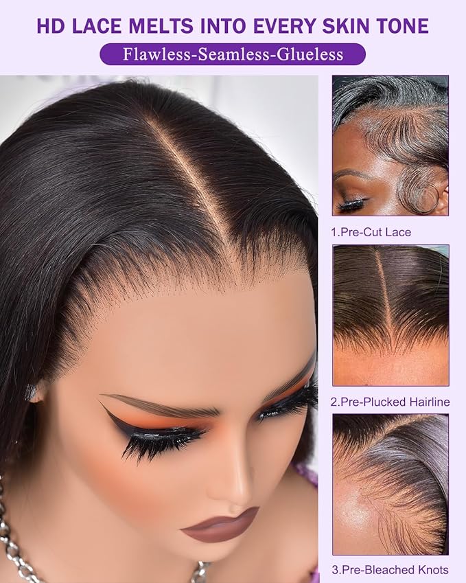 9x6 SKINLIKE Real HD Lace Closure Wig, Straight 180% Density 0.10mm Ultra-thin Swiss Lace Pre-plucked Bleached Small Knots With Baby Hair Natural Black Human Hair Wigs 26 Inch