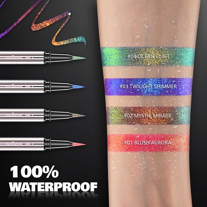 CHARMACY Chameleon Liquid Eyeliner, Liquid Glitter Eyeliner, Highly Pigmented, Metallic MultiColor Shifting waterproof Eyeliner, Ultra-Fine Tip, Longwearing, Smudge-proof (A03 Twilight Shimmer)