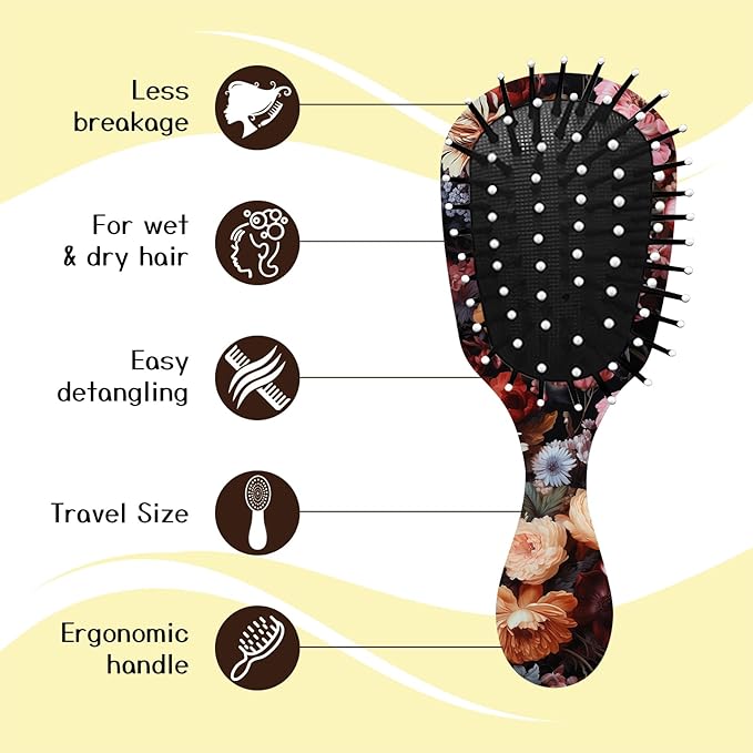 Mini Hair Brush,Cute Detangling Travel Hair Brush,Soft Bristles for Effortless Tangle Removal,Detangler Hairbrush for Women Men Boys Girls Kids Wet Dry All Hair Types (Colorful Flowers, Mini)
