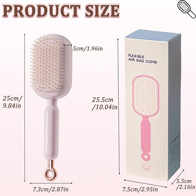 Retractable Cushion Massage Comb Brush, Pull Ring Cushion Massage Brush, Anti-Static Easy-Clean Massage Comb, Portable Travel, Smooth Clean Detangling Comb for All Hair Types(Pink)