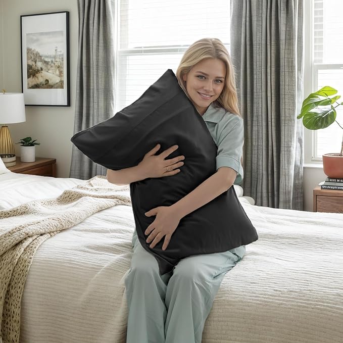 TELUS Black Pillow Cases King Size 2 Pack, Bamboo Rayon Cooling Pillowcases with Envelope Closure, Cool Breathable Pillow Case for Hot Sleepers & Night Sweats, 20x40 inches