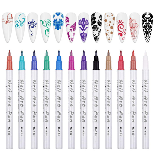12 Color 3D Nail Art Pens Set, Kalolary Nail Point Graffiti Dotting Pen Drawing Painting Liner Brush for DIY Nail Art Beauty Adorn Manicure Tools