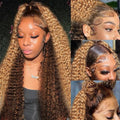 AMIRTY 360 Honey Blonde Water Wave Wig Human Hair 4/27 Highlight Curly Wig Pre Plucked Ombre Lace Front Wig Human Hair Deep Wave Lace Front Wig Colored Wigs 22Inch