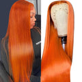 28inch Ginger Wig Human Hair 13X4 180% Density Ginger Orange Lace Front Wigs Human Hair 350 Colored Straight HD Transparent Lace Frontal Wigs Human Hair Pre Plucked With Baby hair