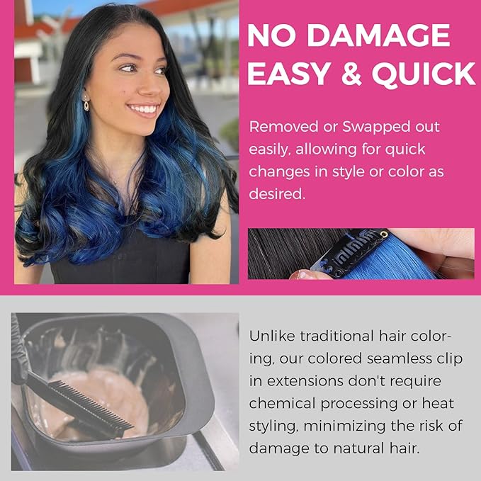 Lashey Seamless Clip in Hair Extensions Human Hair 37g 4pcs Blue Hair Extensions Real Human Hair 14 Inch Straight Hair Extension Clips with PU Soft Invisi Edge