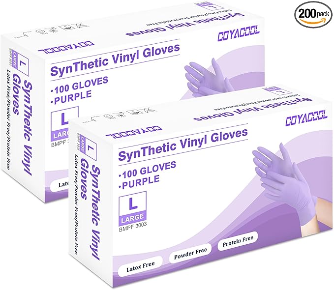 Disposable Gloves Large, Nitrile and Vinyl Blend Material Gloves, Latex Free 4 Mil 200 Pc Food Grade Glove for Cleaning, Food Prep,Hair Dye,Tattoo, Purple