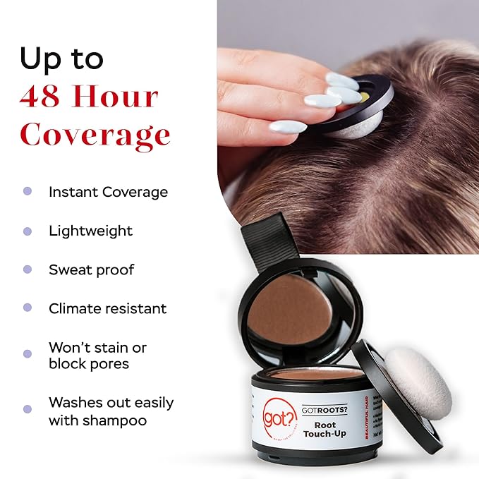 Got? Roots - Temporary Thinning & Gray Hair Cover Up with Pigment Infused Binding Powder for Auburn Hair - Root Touch Up, Brow Filler & Hairline Enhancer - 0.14 OZ Tub