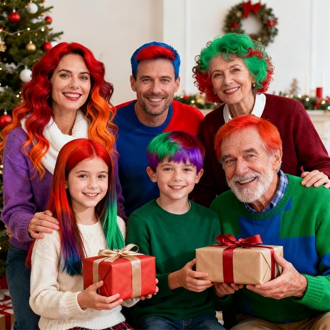 6 Colors Temporary Hair Color Wax for Christmas Party-Green Purple Orange Pink Red Blue Washable Dye for Kids, Men&Women | Stocking Stuffers | Non-Sticky Hair Dye Wax for Cosplay Party&Daily Fun(4 oz)