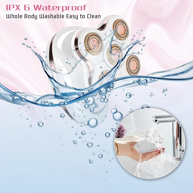 Electric Razors for Women: Rechargeable Shaver with Detachable Head - 5D Wet and Dry Lady Hair Remover for Legs and Hand (Gold)