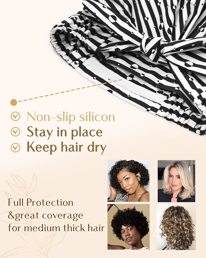 Yanibest Shower Cap for Women Reusable Waterproof, Adjustable Non-Slip Shower Hair Cap, Washable Bath Hat for Long Hair