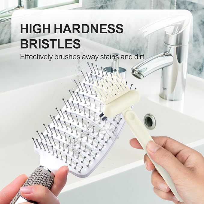 Boar Bristles Hair Brush for Women and Men, Detangling Hair Brush for Smoothing Massage Add Shine, Nylon&Boar Bristles Detangler brush for Hair Healthy (Cleaner-2PcsBlackWhite)