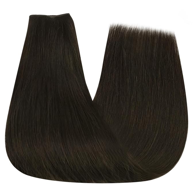 YoungSee 100g Wire Human Hair Extensions Dark Brown Hair Extensions Invisible Wire Brown Easy to Wear Fish Line Hair Extensions Remy Hair 20In