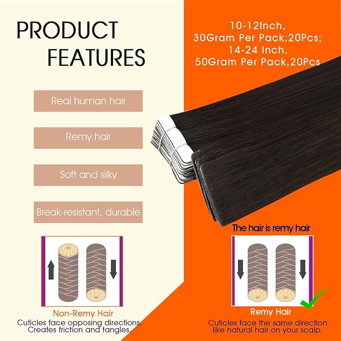 Full Shine Injected Tape in Hair Extensions Human Hair Color 2 Dark Brown Double Sided Tape in Extensions Human Hair Seamless Invisible Injection Extension Remy Skin Weft 16Inch 40G 20Pcs