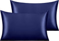 NTBAY 2 Pack Satin Standard Pillowcases for Hair and Skin, Luxurious and Silky Pillow Cases with Envelope Closure, 20x26 Inches, Navy Blue