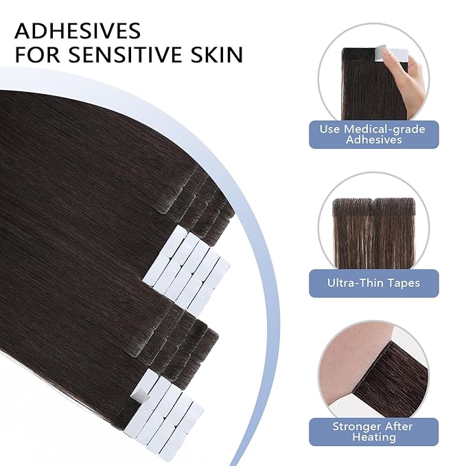 COOKAYU Invisible Tape in Hair Extensions, Darkest Brown 20Inch 45g 20pcs Seamless Invisi Edge Tape in Human Hair Straight Invisible Hair Extensions