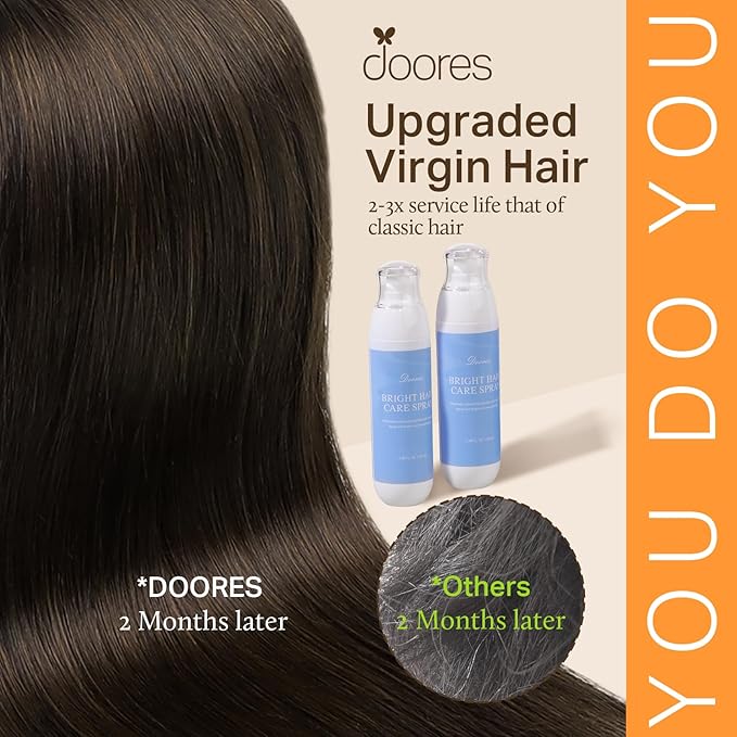 DOORES Seamless Clip-in Human Hair Extensions, Dark Brown 20 Inch 7pcs 110g, Invisi Edge Straight Hair Extensions with Skin Weft