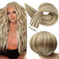 Full Shine Tape in Real Human Hair Extensions Remy Hair Extensions Color 16P22 Blonde Tape in Hair Extensions Straight Hair 20Pcs Seamless Tape ins Extensions Skin Weft Human Hair Extension 30g 12Inch