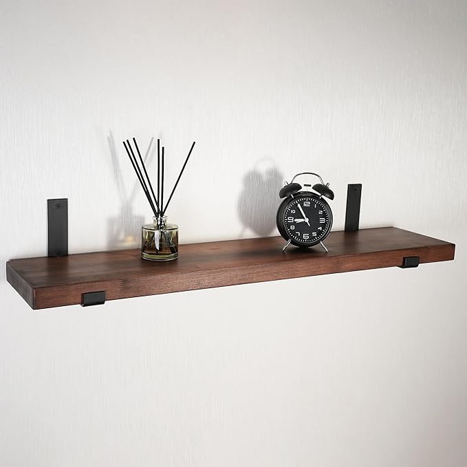 CONSDAN Floating Shelves for Wall Mounted Book Shelf Hanging Shelves Floating Bookshelf for Bedroom, Bathroom, Living Room, Kitchen USA Grown Solid Hardwood, Dark Maple 36x7.5x1.5 in (Set of 3)