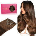 WENNALIFE Clip in Hair Extensions Real Human Hair, 14 Inch 110g 7pcs Remy Hair, Chocolate Brown Straight Natural Extensiones De Cabello Humano Con Clip Ins