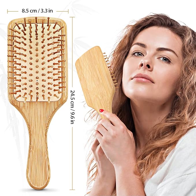 Pack of 2 Hair Brush with Natural Boar Bristles, Massages Scalp Anti-Static Hair Detangle for All Types, Lightweight (Paddle)