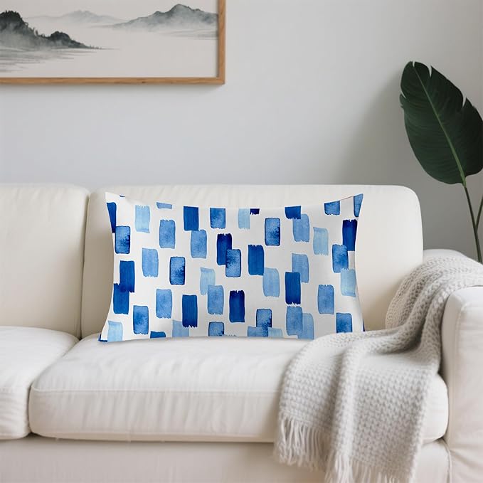 Modern Style Abstract Blue Satin Pillow Case Queen Size,Soft Pillowcases for Hair and Skin Similar to Silk,Pillowcases with Hidden Zipper Bedding Accessories,20X30 Inches,1 Pack