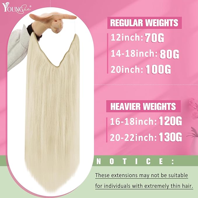 YoungSee 120G Wire Hair Extensions Real Human Hair Platinum Blonde Secret Wire Hair Extensions Human Hair Blonde Soft One Piece Hair Extension for Women 16 Inch