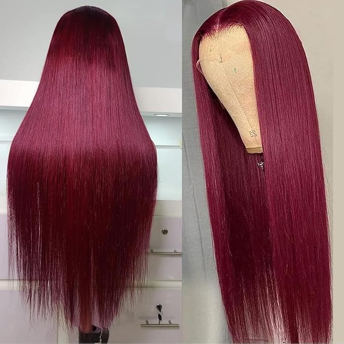 99J Burgundy Lace Front Wigs Human Hair 200 Density Straight 13x6 HD Transparent Lace Frontal Wigs Human Hair Pre Plucked Glueless Red Color Human Hair Lace Front Wigs for Women 32 Inch