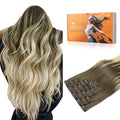 DOORES Human Hair Clip in Extensions - Ash Brown to Platinum Blonde, 14 Inch, 130g, 9pcs - Seamless, Natural, Straight, Invisi Edge, Thick