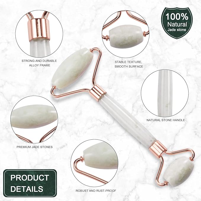 Jade Roller for Face, Facial Roller Massager Skin Care Tool, Gua Sha Facial Tools for Face, Neck, Eyes, Reduce Puffiness of The Skin