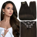 Full Shine Hair Extensions Clip in Human Hair Darkest Brown Invisible Clip in Extensions Human Hair Brown Silky Straight Brown Thick Real Hair Extensions 7 Pcs 16 Inch