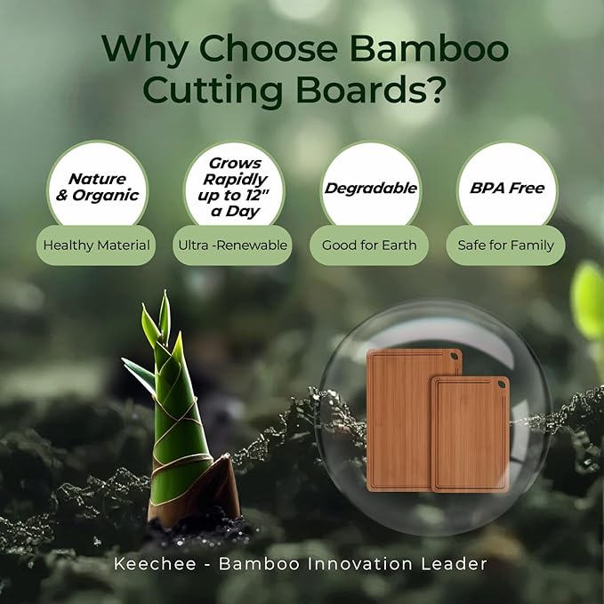Butcher Block 2-Pcs Carbonized Bamboo Cutting Board Set With Juice Groove For Meal Prep & Cheese Serving - Ideal Kitchen Gift Set of 2 (M+L)