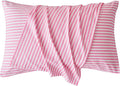JELLYMONI 100% Natural Cotton Striped Standard Pillowcases Set, 2 Pack Pink Striped Pattern Printed Pillow Covers with Envelope Closure(Pillows are not Included)