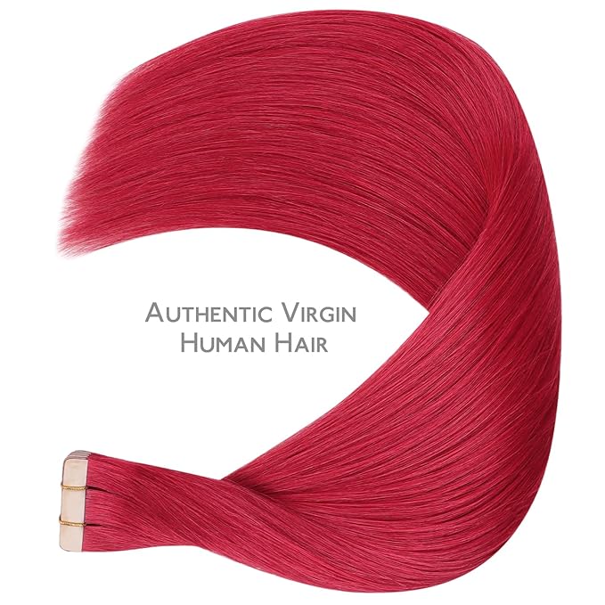 WENNALIFE Tape in Hair Extensions Human Hair, 20pcs 50g 14 inch Red Remy Hair Extensions Straight Human Hair Tape in Extensions Skin Weft Tape Extensions Human Hair