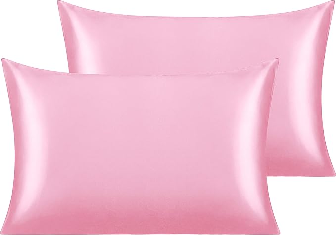 NTBAY 2 Pack Satin Queen Pillowcases for Hair and Skin, Luxurious and Silky Pillow Cases with Envelope Closure, 20x30 Inches, Pink