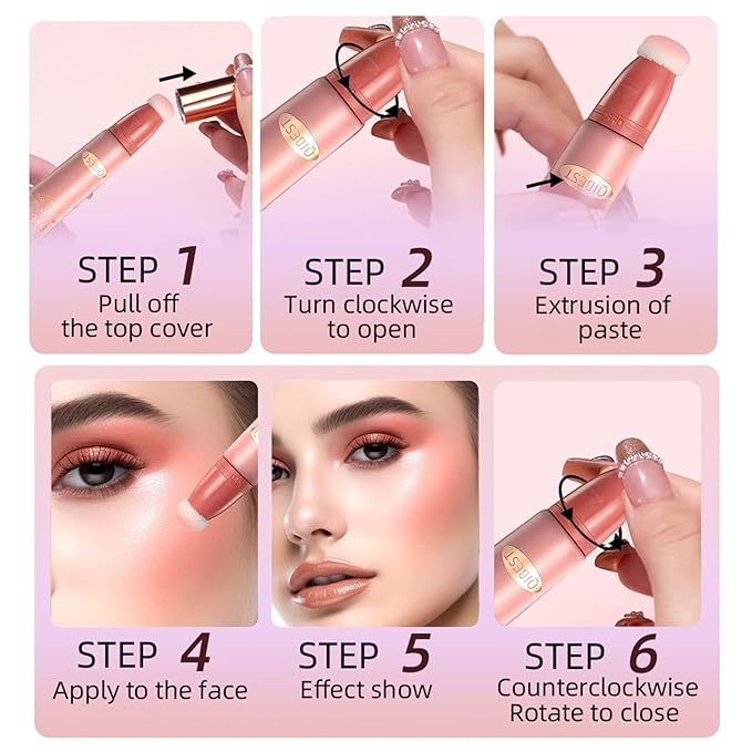 Liquid Blush Beauty Wand Matte Cream Blush Stick with Soft Cushion Applicator For Natural Cheek Tint Blendable Lightweight Long Lasting Dewy Finish makeup blush for Face(01 Nude Orange)