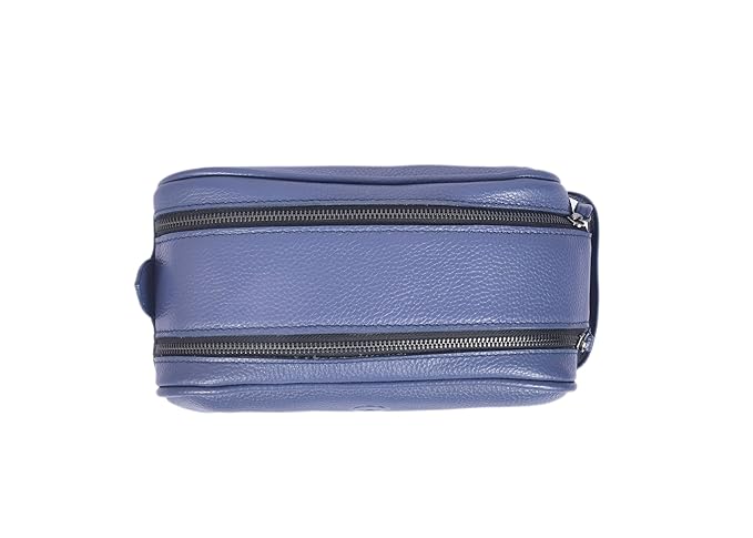 10" Premium Leather Toiletry Travel Pouch With Waterproof Lining Black Color | King-Size Handcrafted Vintage Shaving Kit By Aaron Leather Goods