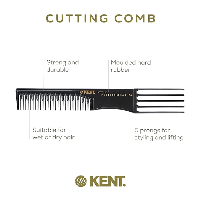 Kent SPC84 Hair Pick Comb for Curly, and Thick Hair – Professional Antistatic Heat-Resistant Prong Fork for Volume and Lift – Barber Teasing Comb for Natural Styling and Maintenance