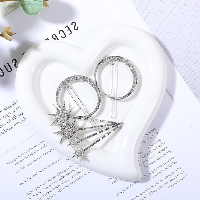 6 PCS Moon Star Hair Clips, Silver Hair Accessories, Vintage Hairs Clips, Silver HairPins, Star Hairs Clip Set for Women