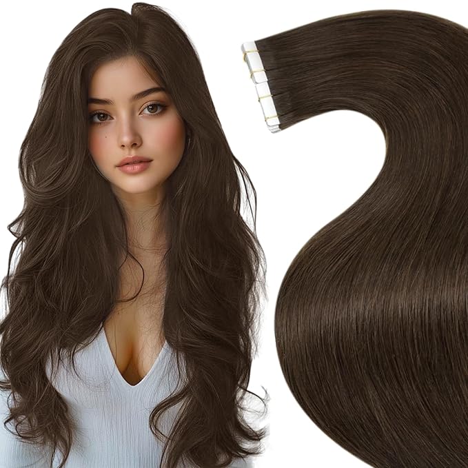 LaaVoo Tape in Extensions Medium Brown Hair Extensions Tape in Human Hair Short Tape on Hair Extensions Human Hair 10 Inch #4 Brown 20pcs/30g