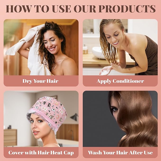 Electric Hair Steamer Cap for Deep Conditioning 3 Mode Temperature Control Heat Cap Thermal Electric Heating Cap for Home Hair Care Treatment Soft Bear Design