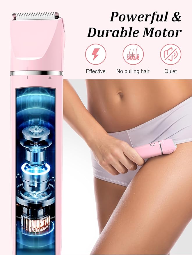Bikini Trimmer and Shaver Kit for Women - 2-in-1 Wet/Dry Electric Body Hair Trimmer Facial Hair Removal Cordless Waterproof Bikini Shaver Razor for Face Lip Chin Pubic Underarm Legs