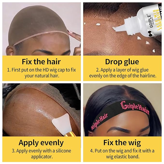 Wig Glue for Lace Front Wigs, Waterproof Lace Front Wig Adhesive & Silicone Applicator for Wigs, Strong Hold Transparent Lace Glue Edge Band HD Cap for Hair Replacement Invisible Hair Bonding (8PCS)