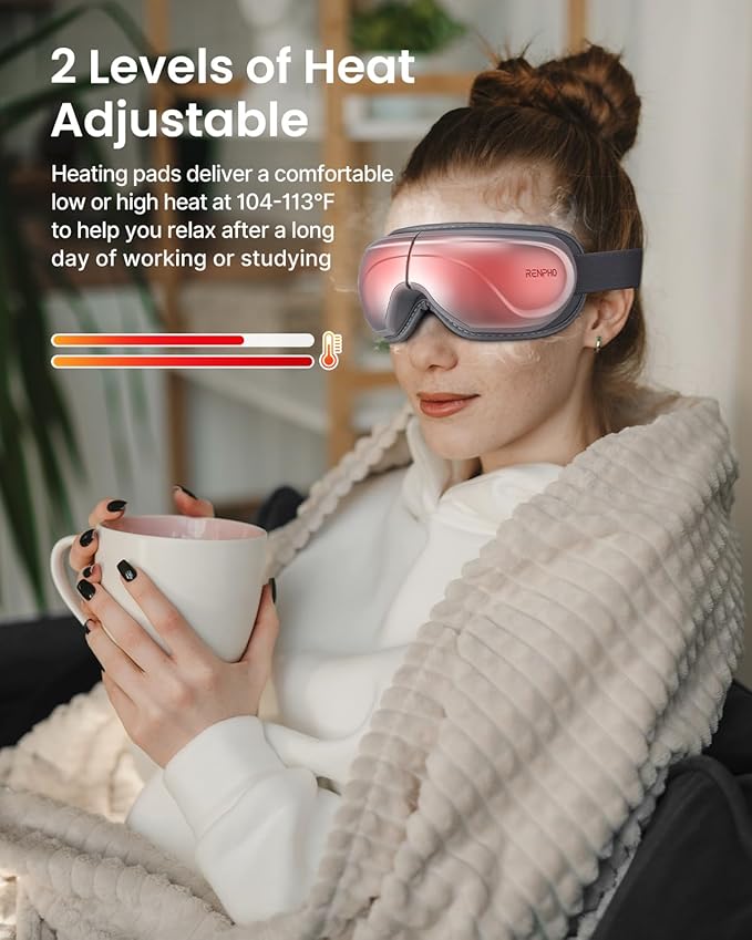 RENPHO Eyeris 2 Eye Massager with Heat, Birthday Christmas Gifts for Grandkids Mom Dad Women Men Face Massager, Heated Eye Mask for Improve Sleep