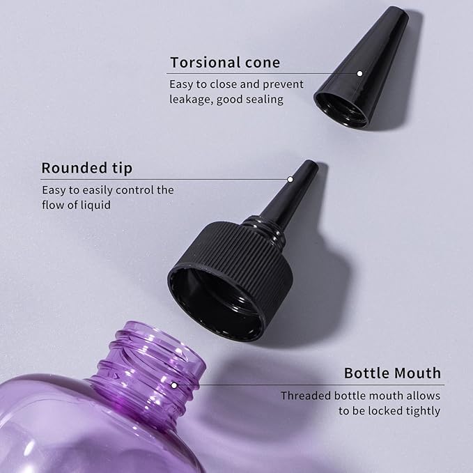 driew Applicator Bottles for Hair, 16.9oz Hair Squeeze Bottle for liquids Twist-On Top Tip Cap with Ratio Graduated Scale Color Applicator Bottle Dye Pack of 2 (16.9oz Clear Purple)